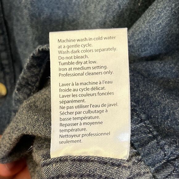 Triple Five NYC Soul Denim Shirt Mens M/L Collarless Blue Jean Button Up Vintage - Picture 12 of 16